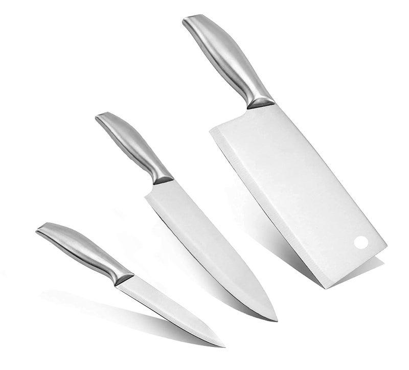 Agabani Agabani Kitchen Knife Set of 3 High Carbon Steel Ultra Sharp Knife Premium Stainless Steel Knives Heavy Duty Blade Santoku Japanese Knife Meat Cleaver use for Cutting Meat Vegetable Fruit  - Image 2