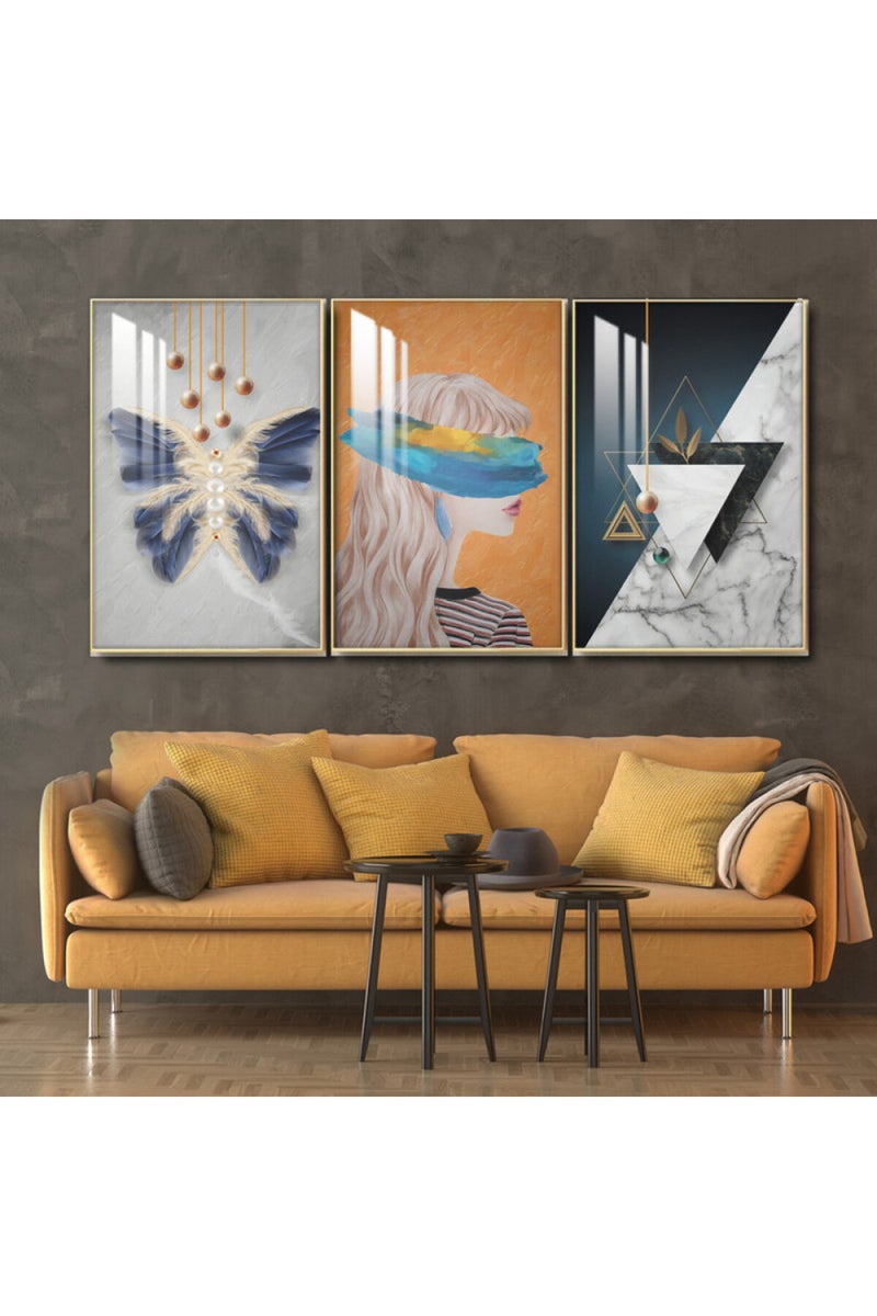 Marktna Three wooden wall painting with a frame and a clear acrylic layer - Image 1