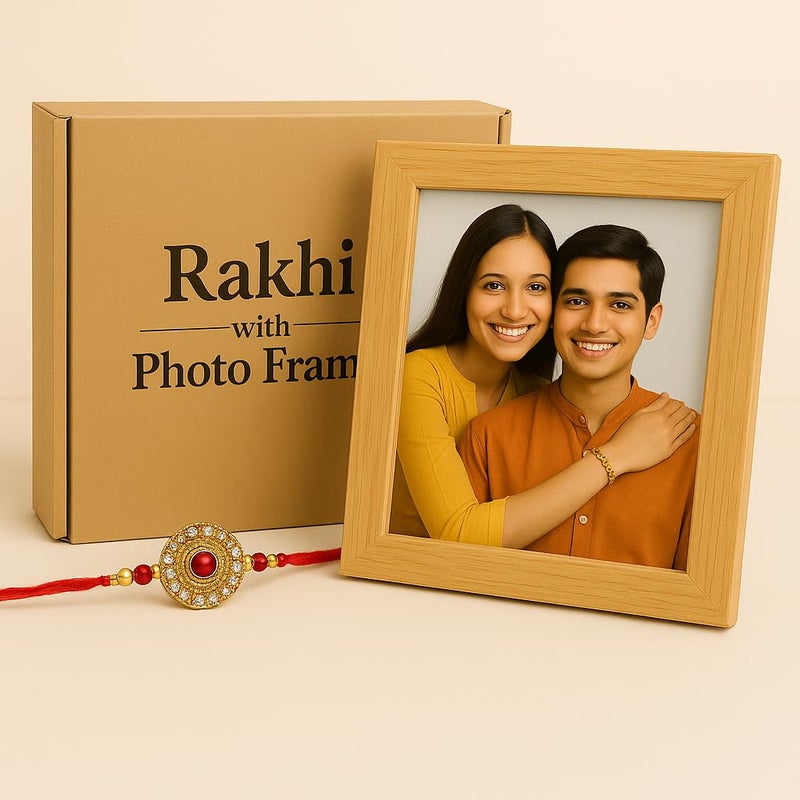 CDM Rakhi with Personalized Photo Frame Gift Combo | 5x5 Inch Wooden Frame | Raksha Bandhan Gift for Brother | Custom Photo Included - Image 5
