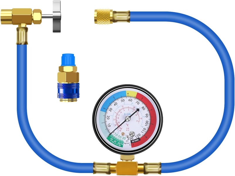 JIFETOR AC Charge Hose with Gauge for R134A - Image 1