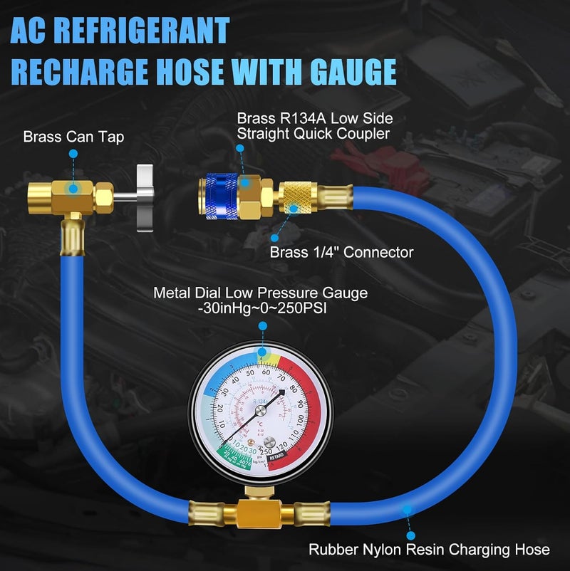JIFETOR AC Charge Hose with Gauge for R134A - Image 3