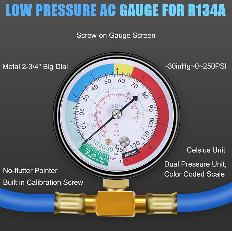 JIFETOR AC Charge Hose with Gauge for R134A - Image 4