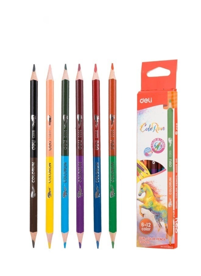 Deli 6-Piece Dual-ended Pencils Set 12 Colors Triangular Shape Basswood  - Image 2