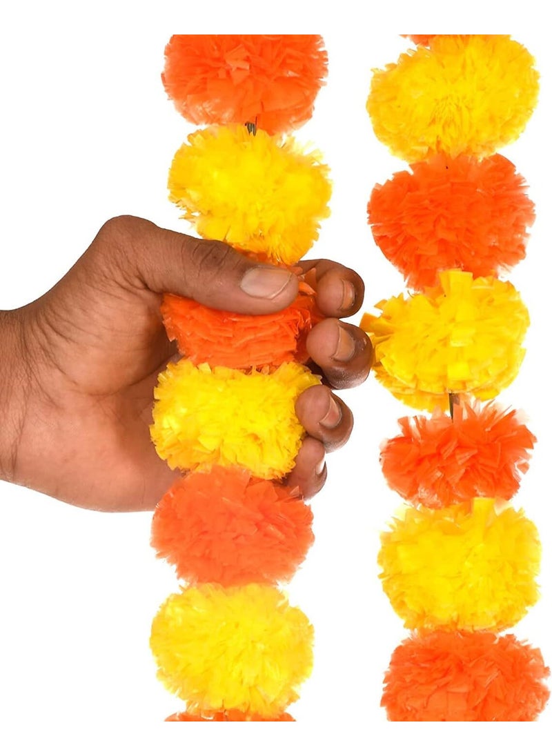 Lazybeee Lazybeee 5Pcs Artificial Yellow Orange Mix Marigold Flower Garland with Golden Bell and Rajnignadha Flower for Home Decor Festive Celebrations for Ganesh Diwali Ganda for Festival Decor  - Image 5