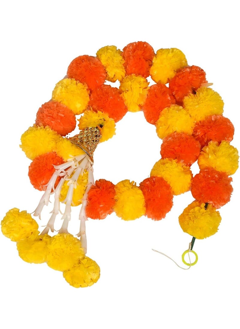 Lazybeee Lazybeee 5Pcs Artificial Yellow Orange Mix Marigold Flower Garland with Golden Bell and Rajnignadha Flower for Home Decor Festive Celebrations for Ganesh Diwali Ganda for Festival Decor  - Image 2