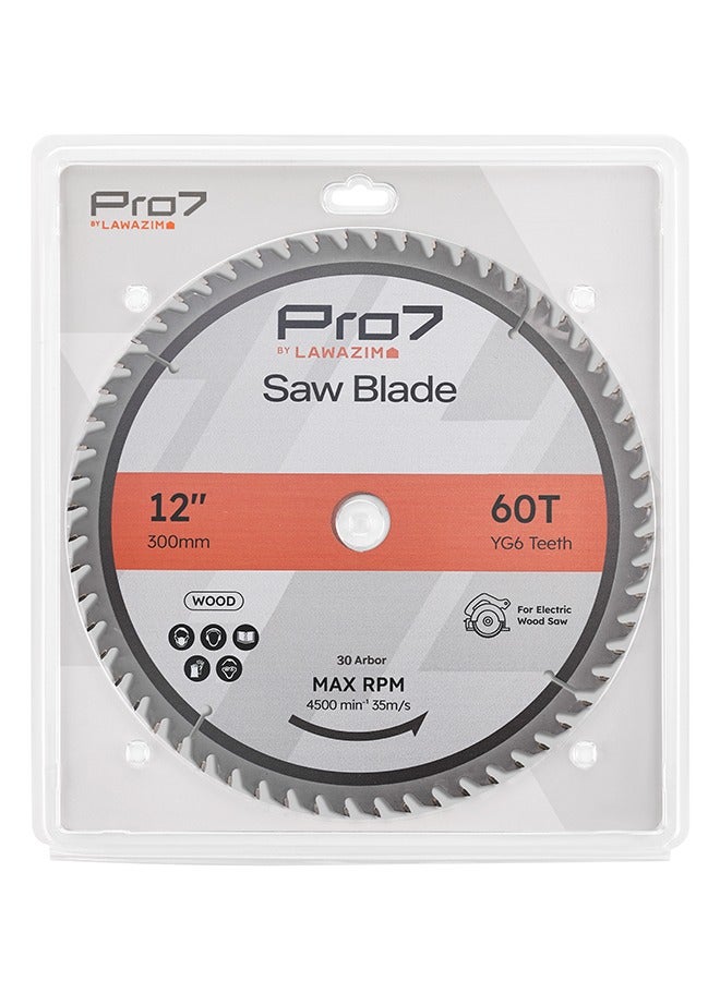 LAWAZIM Pro7 Circular Wood Saw Blade - 12inch, 60T - Tungsten Carbide-Tipped Wood Cutting Blade with Hardened Steel Body, 30mm Arbor, 4,500 RPM - for Hardwood, Softwood, Plywood, and DIY Woodworking  - Image 5