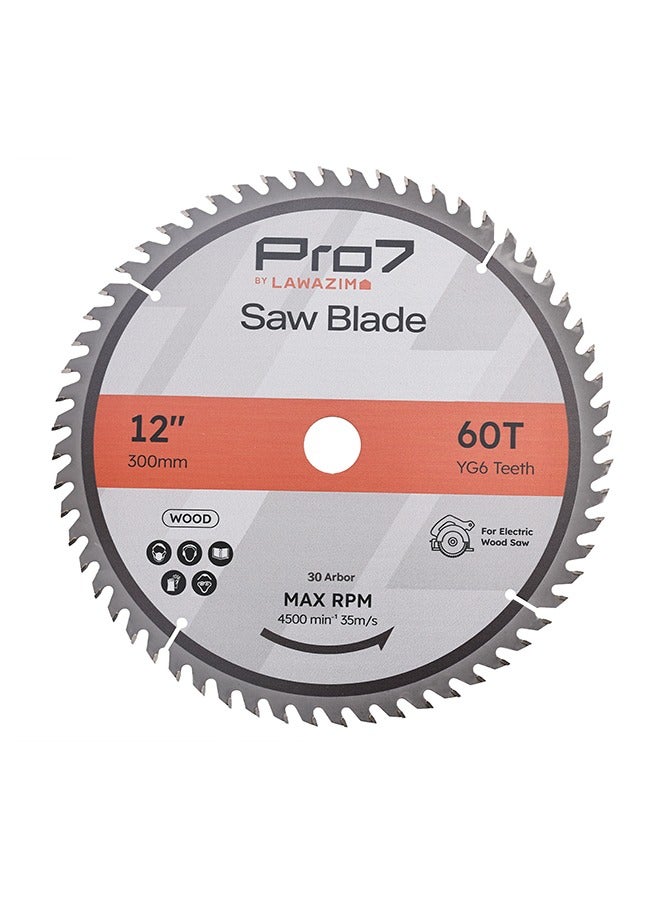 LAWAZIM Pro7 Circular Wood Saw Blade - 12inch, 60T - Tungsten Carbide-Tipped Wood Cutting Blade with Hardened Steel Body, 30mm Arbor, 4,500 RPM - for Hardwood, Softwood, Plywood, and DIY Woodworking  - Image 2