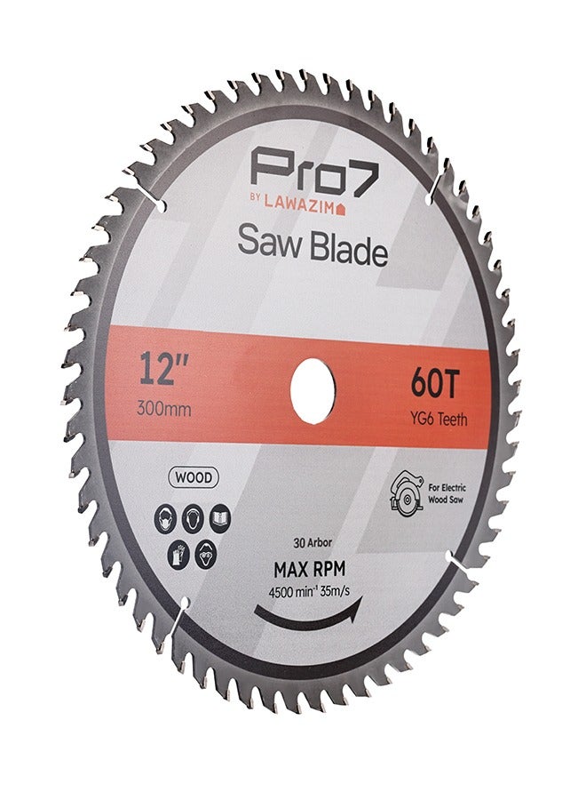 LAWAZIM Pro7 Circular Wood Saw Blade - 12inch, 60T - Tungsten Carbide-Tipped Wood Cutting Blade with Hardened Steel Body, 30mm Arbor, 4,500 RPM - for Hardwood, Softwood, Plywood, and DIY Woodworking  - Image 1