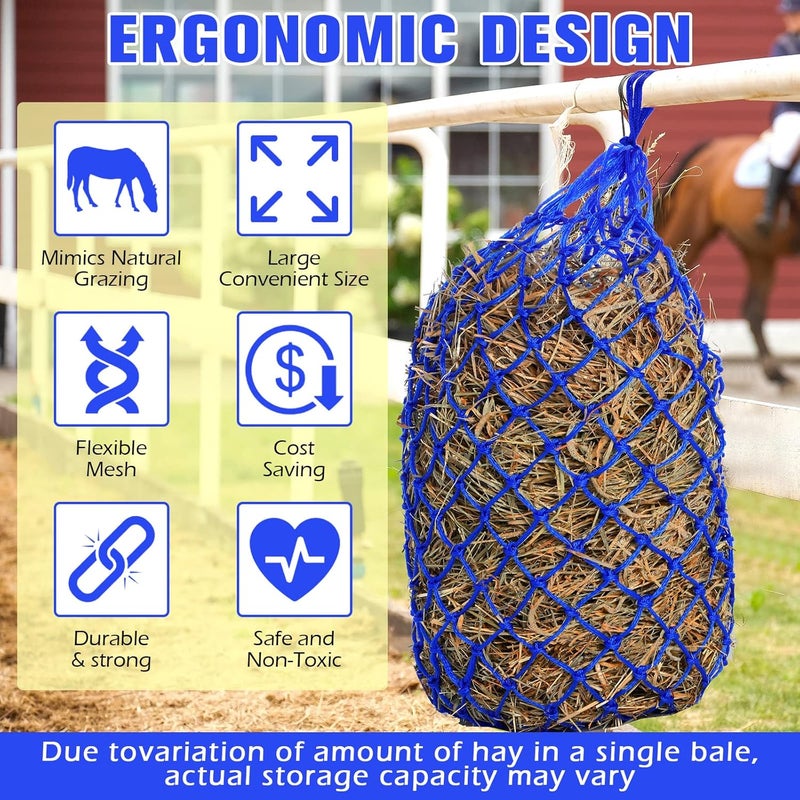 Nuenen 4 Pcs Slow Feed Hay Bag 40 Inch Hay Nets for Horses Hanging Hay Feeder for Goats 2 x 2 Inch Mesh Holes Horse Hay Bag Horse Feeding Supplies for Trailer and Stall Simulates Grazing Blue - Image 3