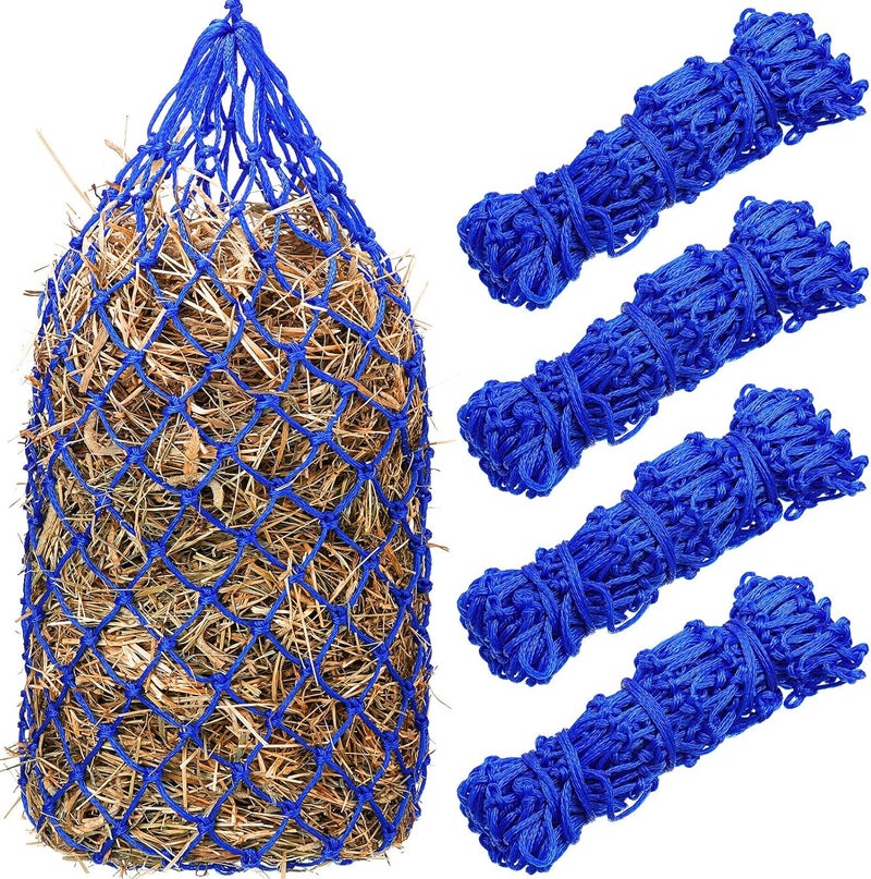 Nuenen 4 Pcs Slow Feed Hay Bag 40 Inch Hay Nets for Horses Hanging Hay Feeder for Goats 2 x 2 Inch Mesh Holes Horse Hay Bag Horse Feeding Supplies for Trailer and Stall Simulates Grazing Blue - Image 1
