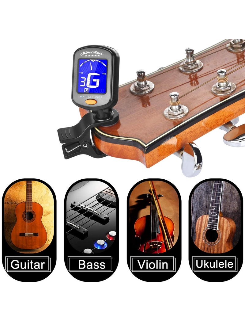 Mike Music Guitar Tuner, Clip On Tuner with LCD Color Display, Chromatic Tuner for Acoustic Guitar Classical Guitar Electric Guitar Bass Ukulele Violin, Digital Tuner for Stringed Instrument, Guitar Accessories  - Image 5