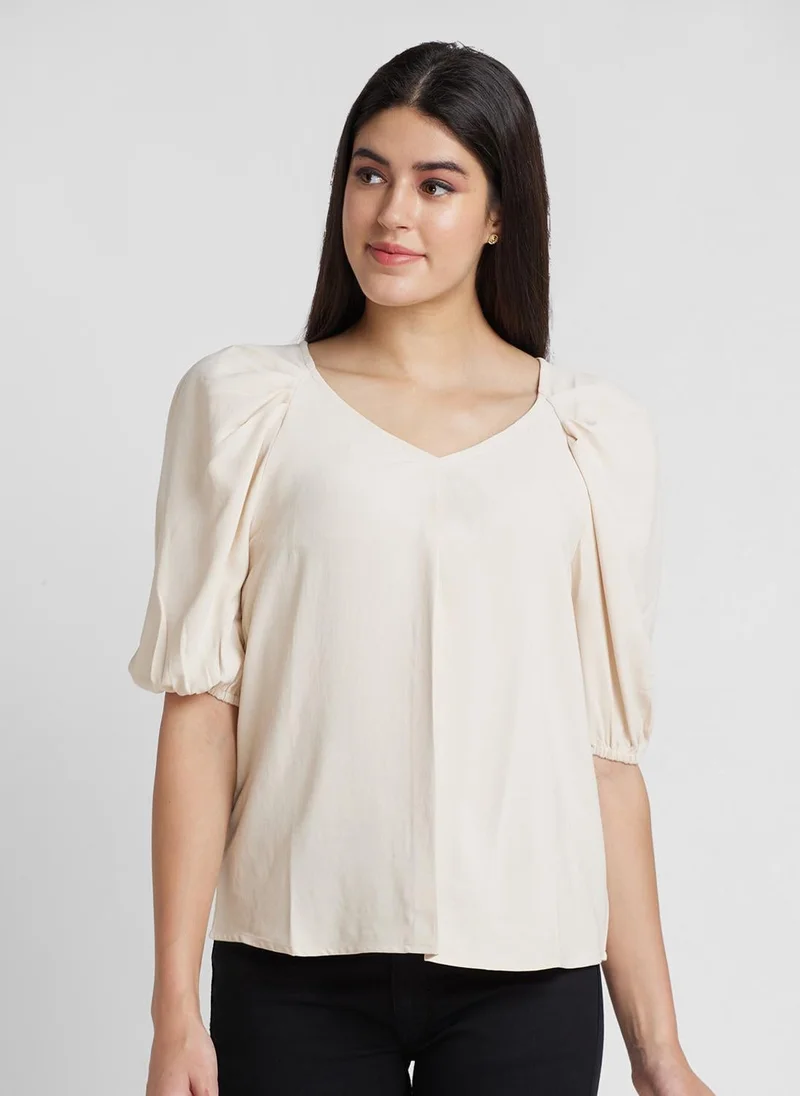 globus Globus Women Puff Sleeve V-Neck Top