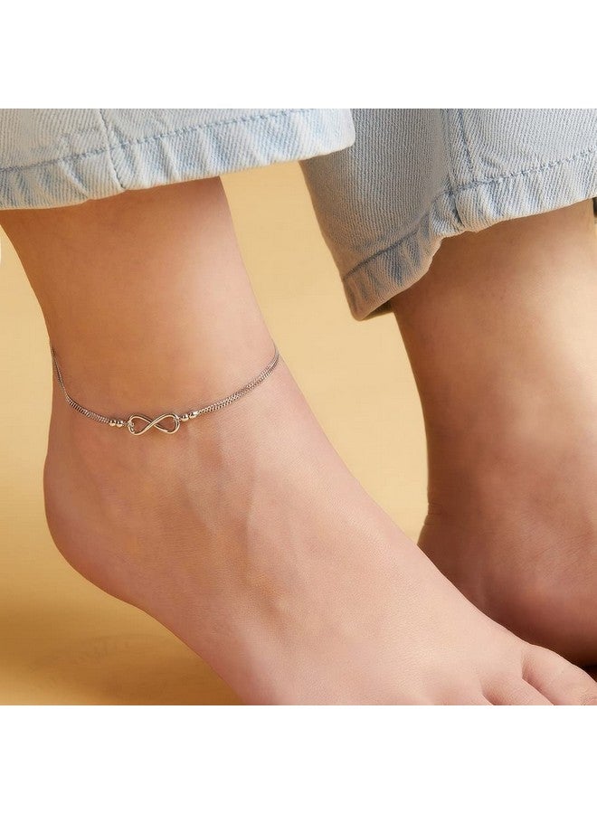 ZAVYA 925 Sterling Silver Designer Layered Infinity Rhodium Plated Adjustable Chain Anklet (Single) | Gift for Women & Girls | With Certificate of Authenticity & 925 Hallmark - Image 2