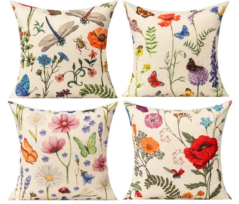 All Smiles 16 x 16 Throw Pillow Covers Outdoor Spring Summer Garden Flowers Farmhouse Outside Furniture Bench Decorative Swing Cushion Set of 4 for Patio Sofa Couch Chair - Image 1