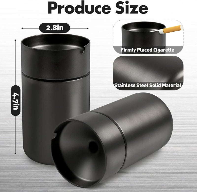 JOCHA Car Ashtray with lid smell proof Stainless Steel Portable Smokeless Detachable Windproof Self Extinguishing Butt Bucket Ash Tray for Most Car Cup Holder for Outdoor Travel Home Office - Image 2