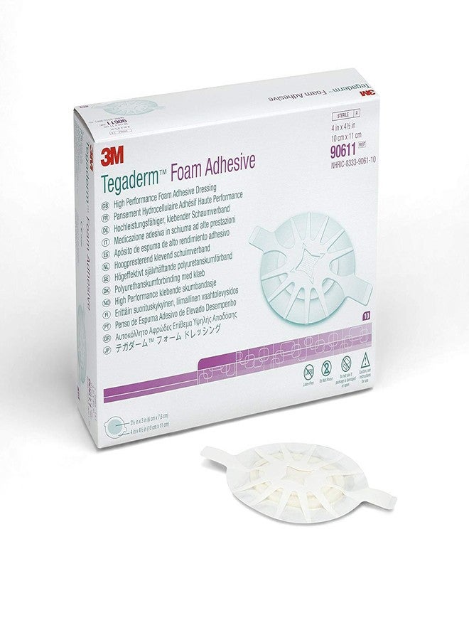 3M MMM90611 Box of 10 Tegaderm Foam Adhesive Dressing 4 x 4 1/2 Oval Pad 2 1/... MMM90611 Box