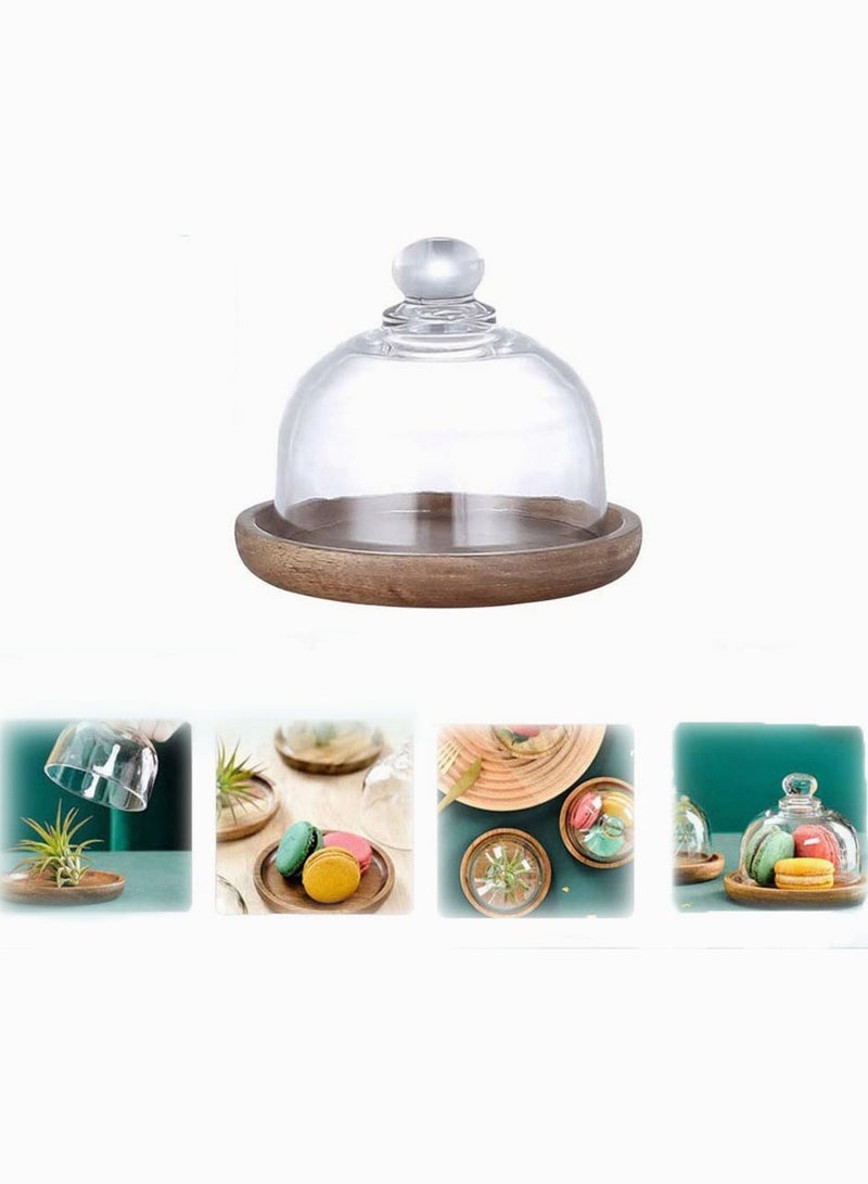 SYOSI 1 Set Glass Dome with Wooden Base, SYOSI Mini Cake Stand Glass Display Dome Clear Glass Bell Jar Cover for Dessert Cheese Candy Plants Succulents  - Image 1
