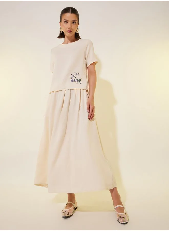 Take Two Take Two Embroidered Detail Round Neck Top and Skirts Co-Ords