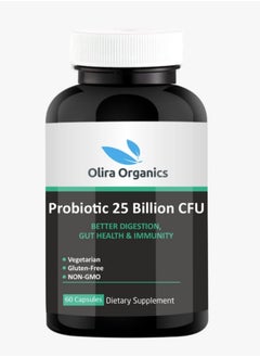 Olira Organics Probiotics 25 Billion CFU With Prebiotic 60 Capsules |16 Strains | Immune, Digestive & Gut Health  - Image 1