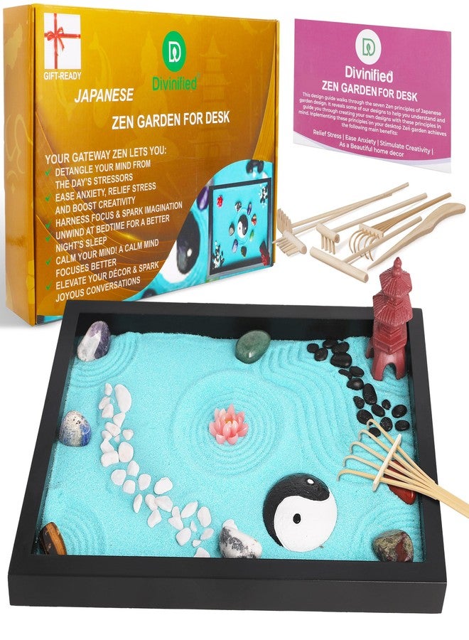 D DIVINIFIED Zen Garden for Desk, Sand Tray Therapy Kit, Therapy Office Decor, 11x8-11 Japanese Desktop Zen Garden Accessories and Meditation Accessories for Home and Office Relaxation - Image 1