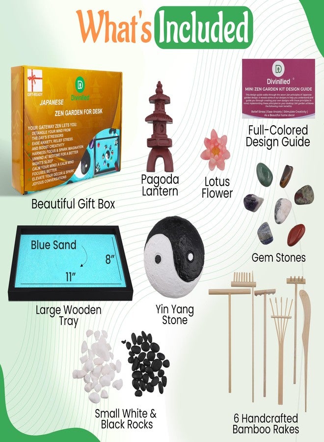 D DIVINIFIED Zen Garden for Desk, Sand Tray Therapy Kit, Therapy Office Decor, 11x8-11 Japanese Desktop Zen Garden Accessories and Meditation Accessories for Home and Office Relaxation - Image 4