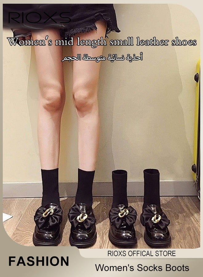 RIOXS Women's Platform Chunky Heel Chelsea Ankle Boots, Fashion Thick Sole Boots With Socks, Lightweight Non-Slip Comfortable Short Boots with Buckle Chain, Dress Walking Work Boots for Office, Shopping, Teaching, Party or Appointments, Black - Image 3