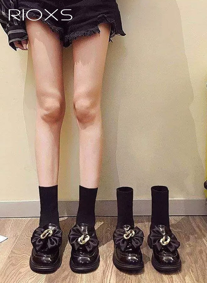 RIOXS Chelsea Boots for Women, Platform Chunky Ankle Boots, Fashion Women's Boots with Socks, Lightweight Non-Slip Short Boots with Buckle Chain, Classic Round Toe Dress Booties for Ladies, Comfort Low Heel Boot, Dress Walking Boots for Work Shopping Teaching Party or Appointments, Black Boots Womens Footwear - Image 4