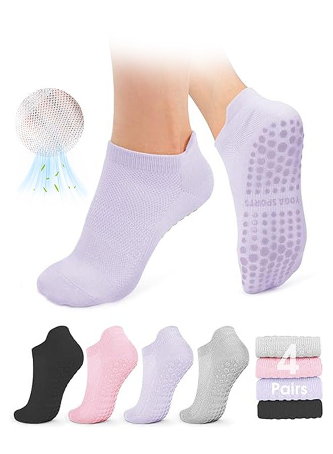 MXN 4 Pairs Non Slip Yoga Socks for Women Cotton Pilates Socks with 3D Silicone Grip Breathable Moisture Wicking Machine Washable Ideal for Yoga Pilates Ballet Dance Fitness Workout Gym - Image 1