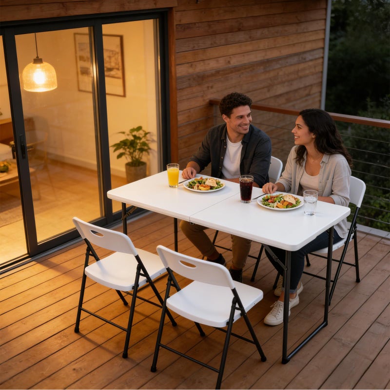 MAKE CHANGES Folding Table 4ft - Heavy Duty Fold-in-Half Plastic Table with Adjustable Height, Portable Utility Tables with Steel Legs for Indoor, Outdoor, Picnic, Camping, Dining, Party (White) - Image 5