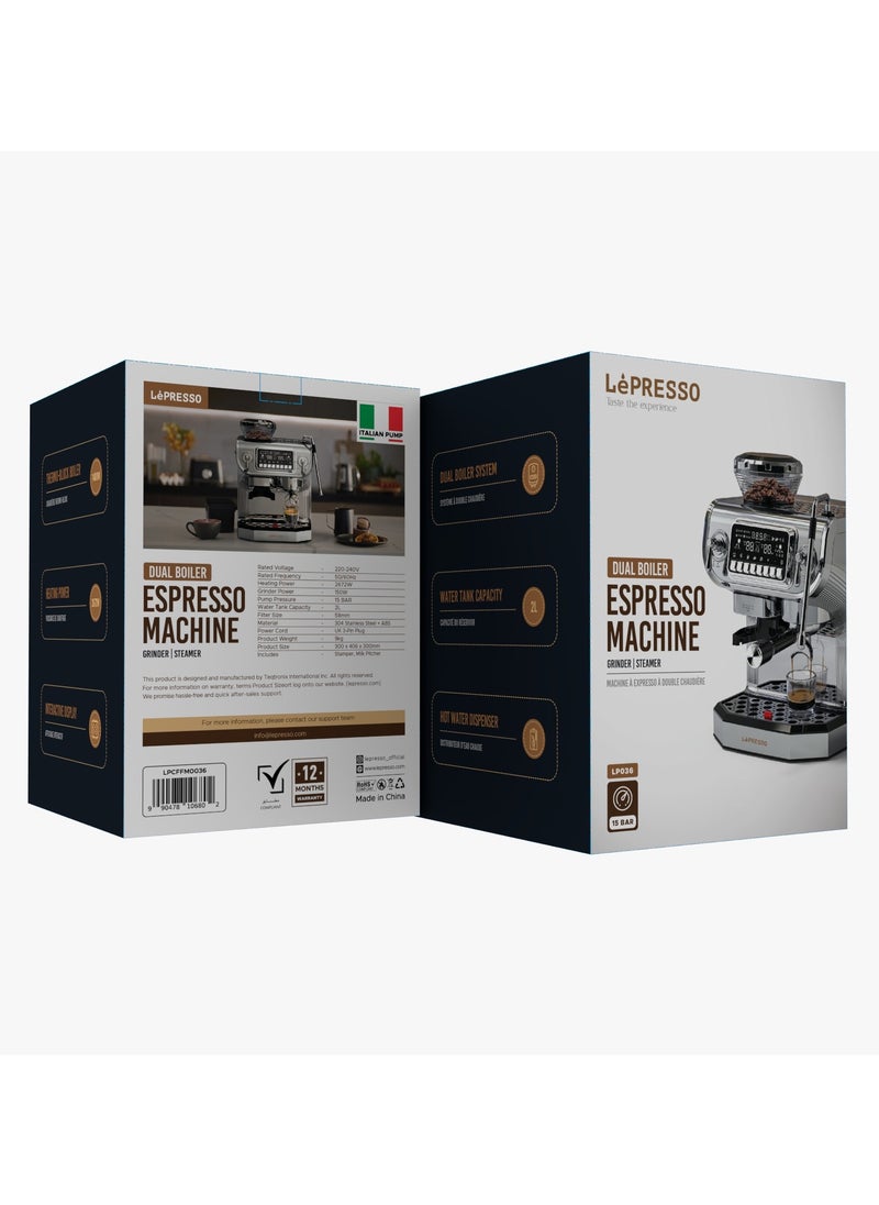 Dual Boiler Espresso Machine / Grinder & Steamer /1400W Thermo-Block Boiler / Hot Water Dispenser / Interactive Display / Italian Pump / with Stamper & Milk Pitcher / Powerful Coffee Machine for Home and Office - Silver - pzsku/ZE566F956856B9EDF0D6EZ/45/_/1740722339/b72a24e1-24ed-4255-90fe-7b9cc8df0a2f