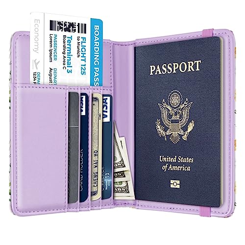Coco Rossi Passport Holder Cover, RFID Travel Wallet Credit Card Holder Green Cute Floral Passport Book Holders for Women with Elastic Band and Golden Metal Decoration, White Daisy - Image 3