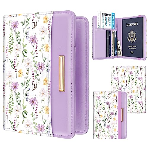 Coco Rossi Passport Holder Cover, RFID Travel Wallet Credit Card Holder Green Cute Floral Passport Book Holders for Women with Elastic Band and Golden Metal Decoration, White Daisy - Image 2