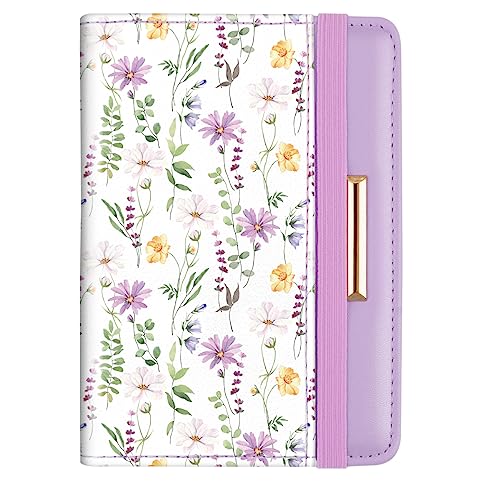 Coco Rossi Passport Holder Cover, RFID Travel Wallet Credit Card Holder Green Cute Floral Passport Book Holders for Women with Elastic Band and Golden Metal Decoration, White Daisy - Image 1