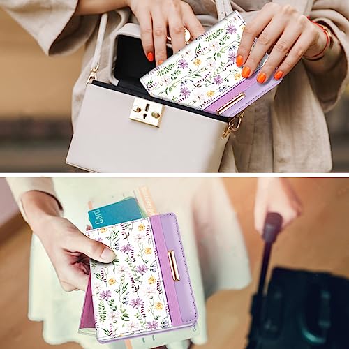 Coco Rossi Passport Holder Cover, RFID Travel Wallet Credit Card Holder Green Cute Floral Passport Book Holders for Women with Elastic Band and Golden Metal Decoration, White Daisy - Image 5