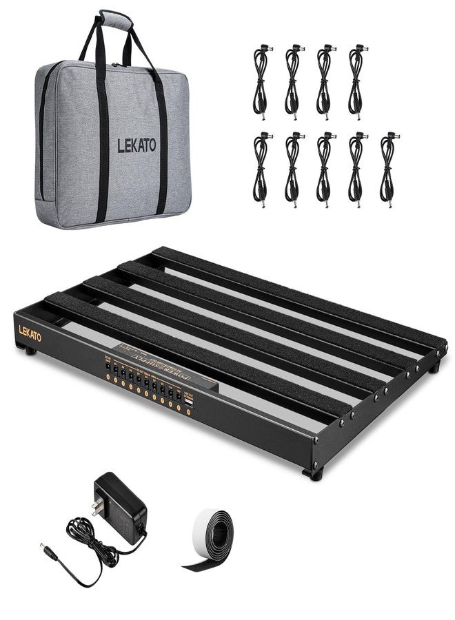LEKATO - Pedal board, pedal board with built-in power supply, 19 x 12 x 1.8 inches, 3.5 pounds, aluminum alloy guitar pedal board with carrying bag, cables - Image 1