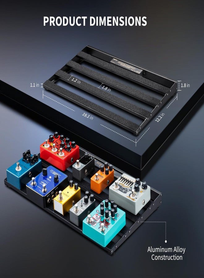 LEKATO - Pedal board, pedal board with built-in power supply, 19 x 12 x 1.8 inches, 3.5 pounds, aluminum alloy guitar pedal board with carrying bag, cables - Image 5