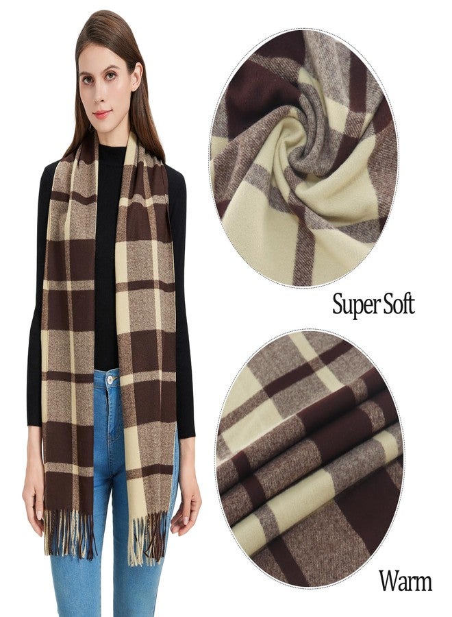 Nonakgado Super Soft Plaid Scarf for Women and Men-Winter Unisex Classic Cashmere Feel Tartan Plaid Scarves, 9# Beige Brown Plaid, 12.6'' * 76.3'' - Image 4