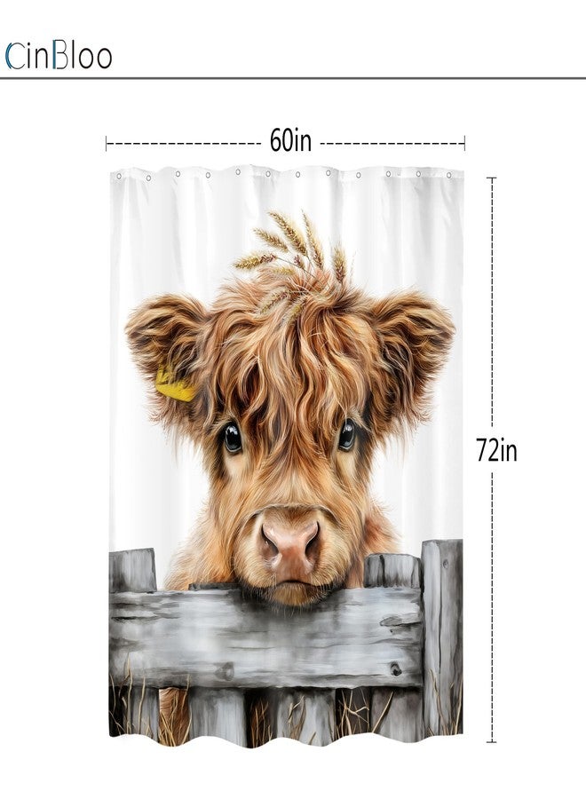 Cinbloo Funny Farmhouse Highland Cow 60Wx72H Shower Curtain Rustic Fun Bull Farm Cute Western Country Animal Brown Wooden Bathroom Curtain Set Wood Bath Bathroom Accessories Decor - Image 5