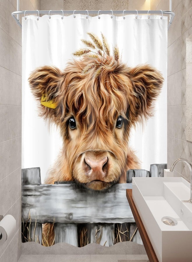 Cinbloo Funny Farmhouse Highland Cow 60Wx72H Shower Curtain Rustic Fun Bull Farm Cute Western Country Animal Brown Wooden Bathroom Curtain Set Wood Bath Bathroom Accessories Decor - Image 4