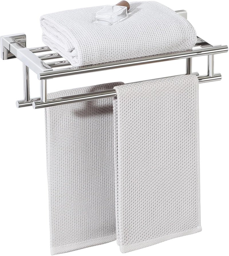 Alise Towel Rack,Towel Hanger Towel Shelf with Double Towel Bars for Bathroom Lavatory,16 Inch SUS 304 Stainless Steel Wall Mount Towel Holder,Polished Chrome - Image 1