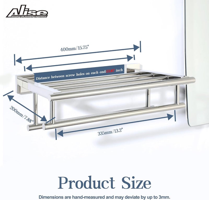 Alise Towel Rack,Towel Hanger Towel Shelf with Double Towel Bars for Bathroom Lavatory,16 Inch SUS 304 Stainless Steel Wall Mount Towel Holder,Polished Chrome - Image 3