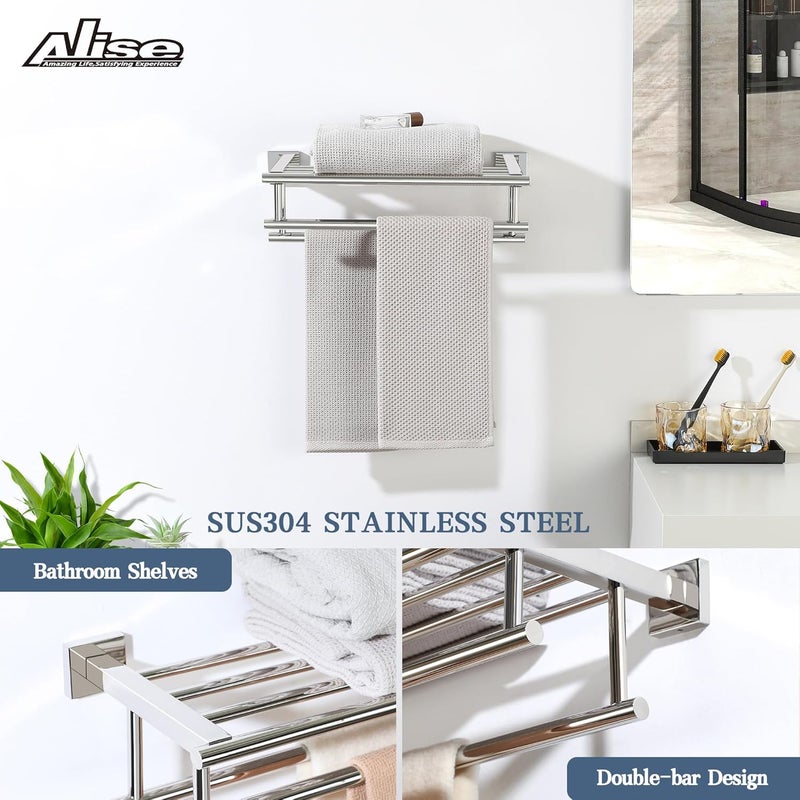 Alise Towel Rack,Towel Hanger Towel Shelf with Double Towel Bars for Bathroom Lavatory,16 Inch SUS 304 Stainless Steel Wall Mount Towel Holder,Polished Chrome - Image 2