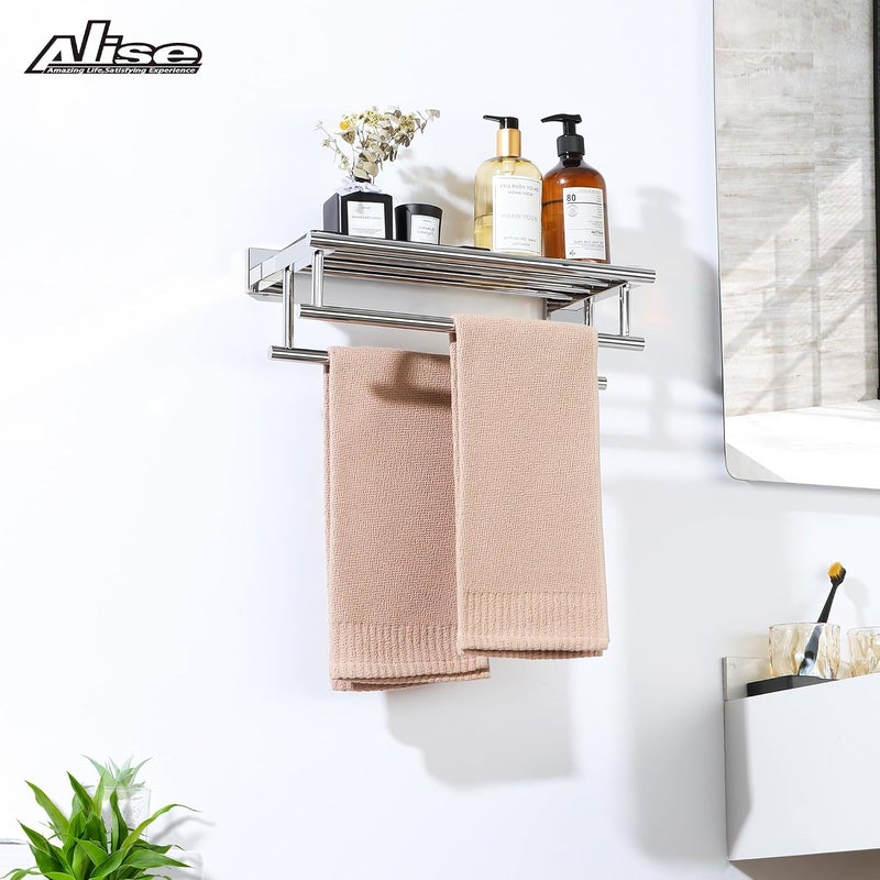 Alise Towel Rack,Towel Hanger Towel Shelf with Double Towel Bars for Bathroom Lavatory,16 Inch SUS 304 Stainless Steel Wall Mount Towel Holder,Polished Chrome - Image 4
