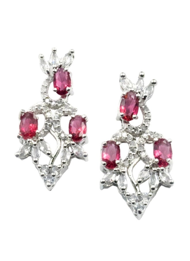 StileAdda Silver-Plated Cubic Zirconia Stone Studded Necklace and Earrings Set - Image 4