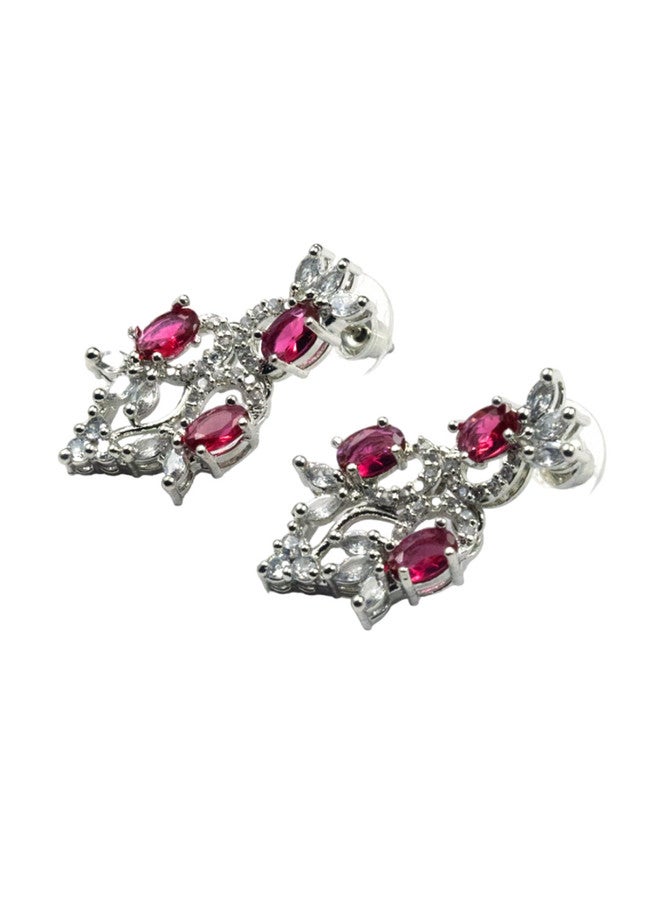 StileAdda Silver-Plated Cubic Zirconia Stone Studded Necklace and Earrings Set - Image 5