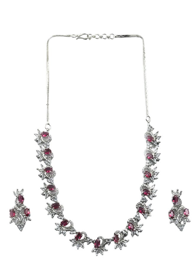 StileAdda Silver-Plated Cubic Zirconia Stone Studded Necklace and Earrings Set - Image 2