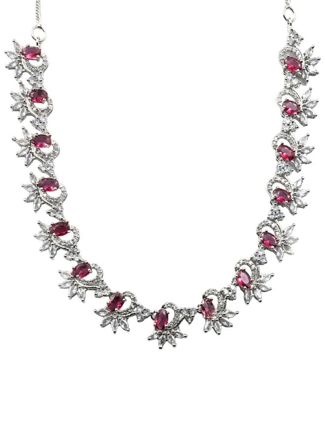 StileAdda Silver-Plated Cubic Zirconia Stone Studded Necklace and Earrings Set - Image 3