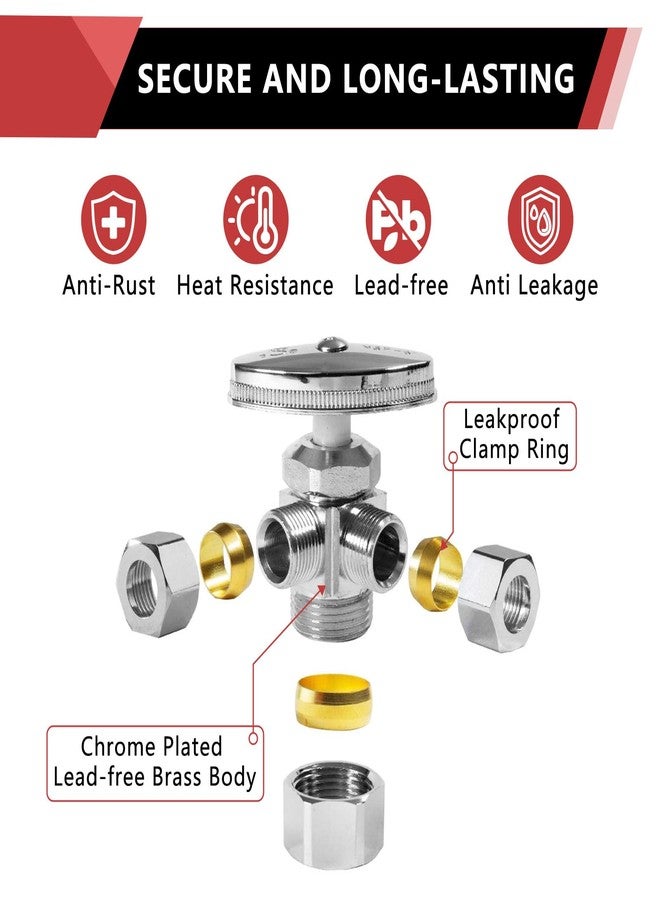 EFIELD Dual Compression Outlet Multi-Turn Angle Stop Valve,1/2" NOM (5/8" OD) x (3/8 inch x 3/8 inch) Chrome,(VALVE060) - Image 5