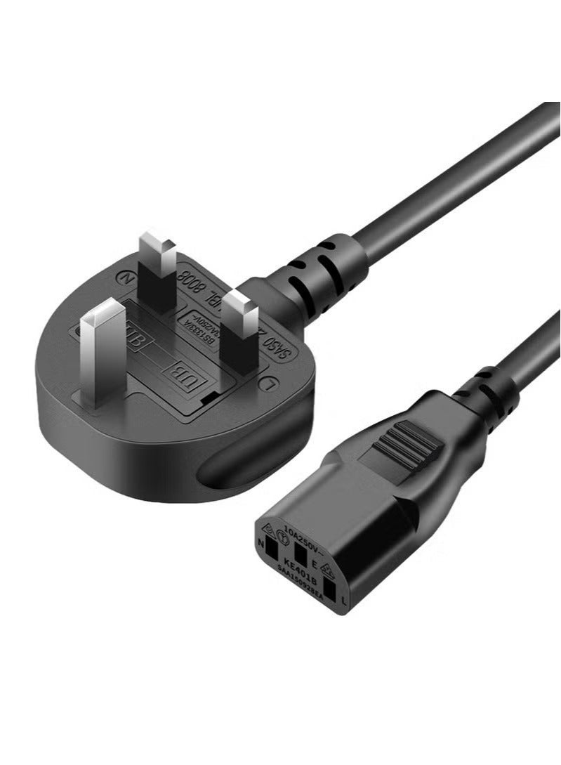 4.92ft UK power cord with fuse 18AWG 13A/250V for computers, monitors, scanners, printers, UK 3-pin G plug, black - Image 2