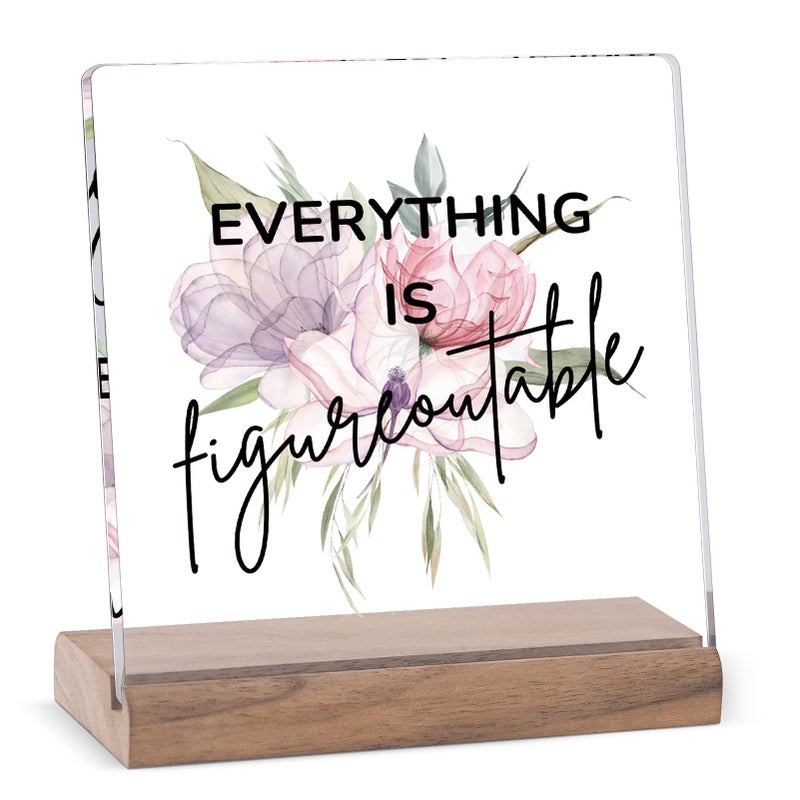 Office Decor For Women Desk Decorations For Women Office Gifts Cubicle Inspirational Motivational Desk Desktop Decor Everything Is Figureoutable Cheer Up Gifts Positive Plaque For Friends Coworker